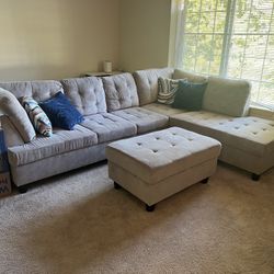 Two Piece Sectional Couch W/ Storage Ottoman