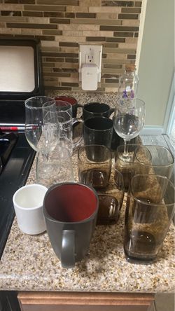 Assorted Glass Cups and Coffee Mugs