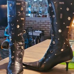 Luciano Padovon Designer Black Studded Bling Boots..Size 8 Womens..Like New!