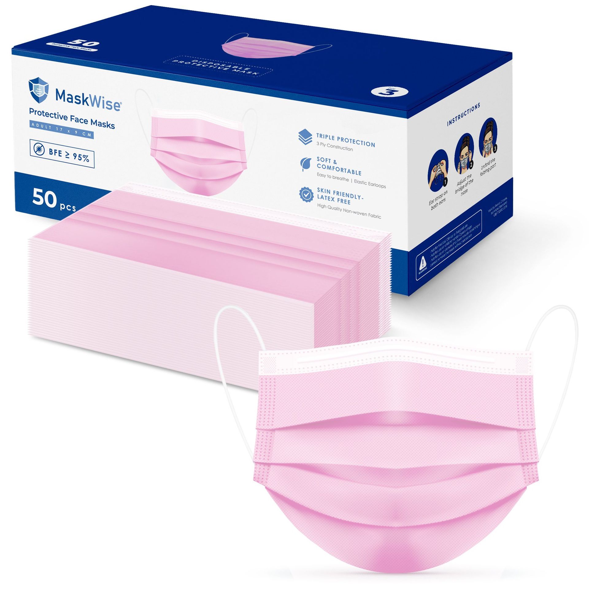 Pink 3ply Disposable Mask (50 pieces)