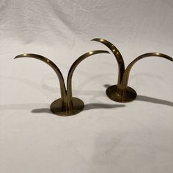 Pair - Vintage Brass Split Lily Candle Holders