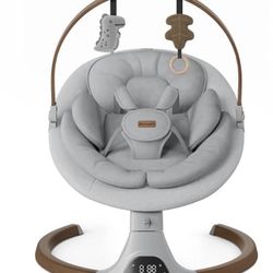 Baby Swings for Infants, Monamii Baby Swing, Bluetooth Infant Swing with Music Speaker, 5 Speeds and Remote Control, Indoor & Outdoor Use (Light Grey)