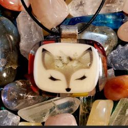 foxy vixen baby fused glass pendant 