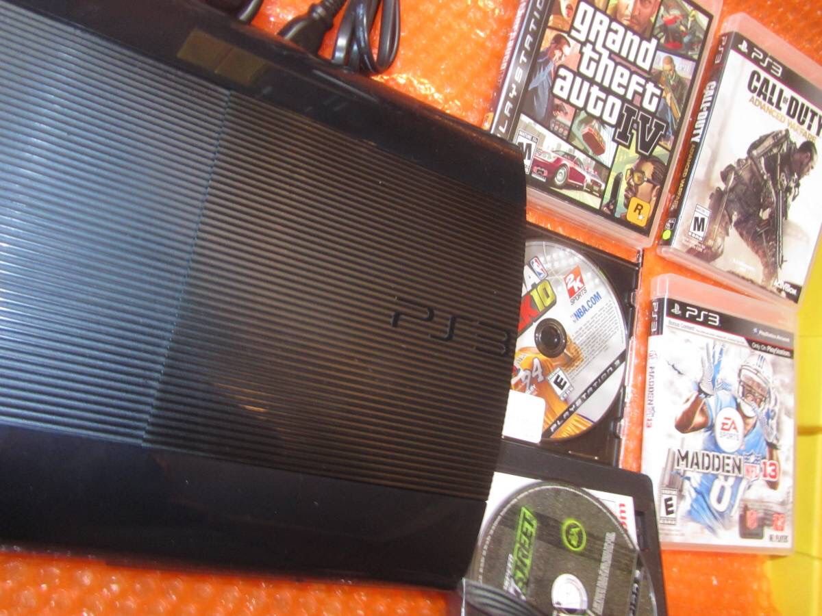 Sony PS3 Super Slim 500 Gb Complete w/ 5 Games + All Wires