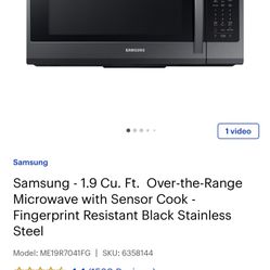 Samsung Over The Range Black Stainless Steel Microwave.