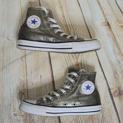 Silver Metallic Chuck Taylor Converse All Star Hi Tops Like NEW