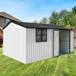 Metal garden sheds 10ftx12ft outdoor storage sheds white+black with window