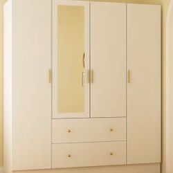 White 4-door wardrobe with mirror,  / Armario blanco de 4 puertas con espejo, 
