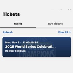 4 Dodgers World Series Celebration Tickets 