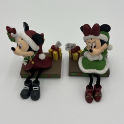 Vintage Disney Mickey & Minnie Christmas Shelf Sitters Figurines Holiday