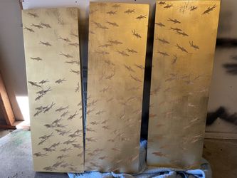 Z Gallerie triptych 3 Panel Gold Koi Wall Art