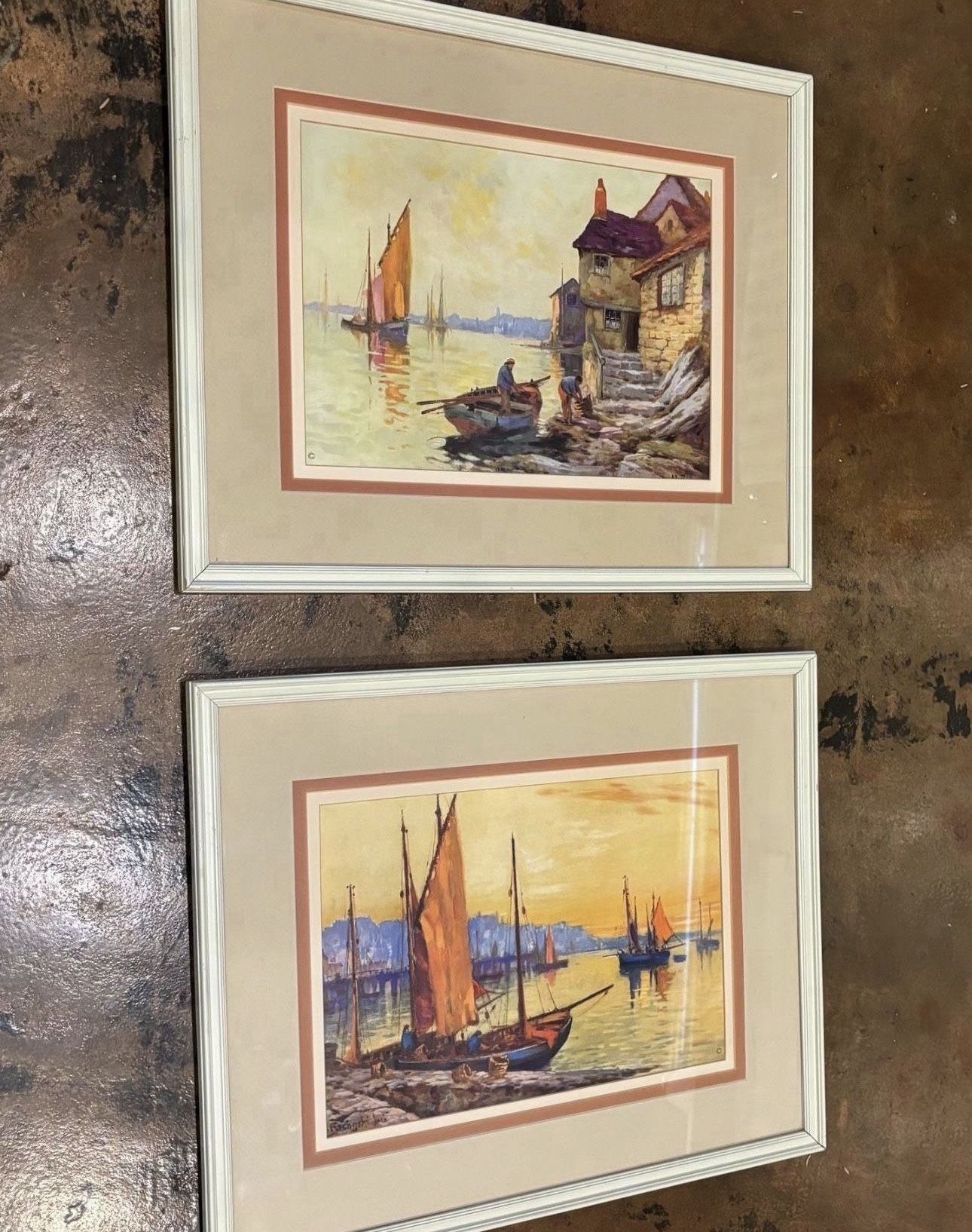 Framed Nautical Prints (set of 2) vintage boats harbor Europe