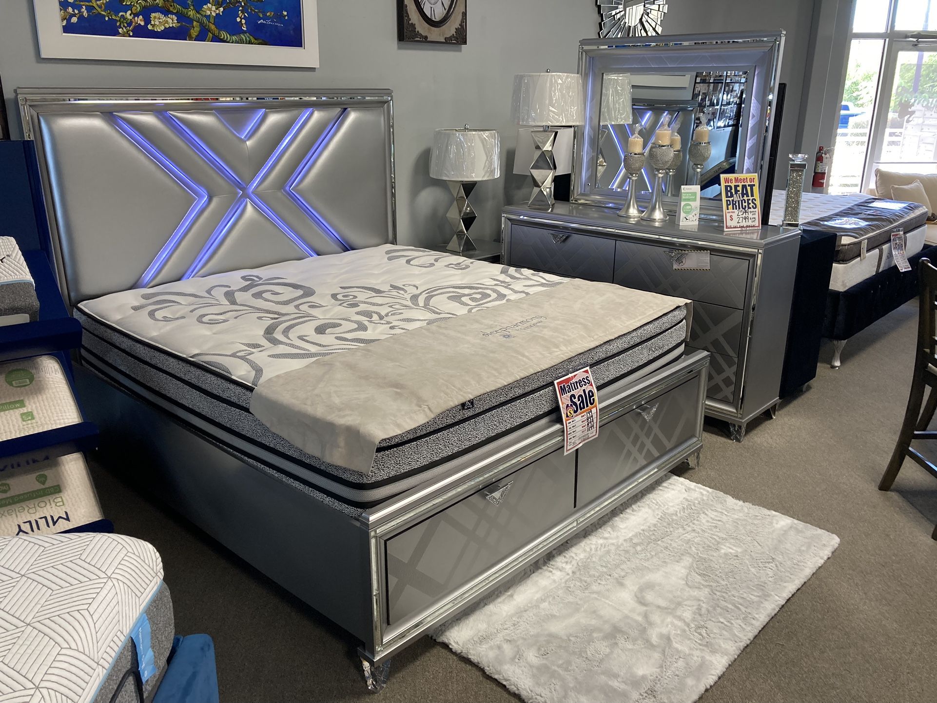 Gorgeous Bedroom Set! Led! $2,399! Sale! 🩷📲⭐️