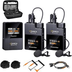 COMICA BoomX-D2 Wireless Lavalier Microphone, 2.4G Dual Lapel Mic with 2 Transmitters, Noise Cancellation, 656ft Range, Compatible with iPhone, Androi
