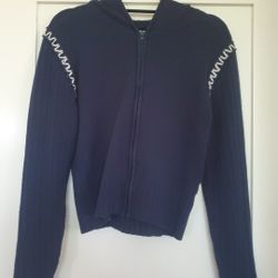 Vintage Y2K Fifi Bird Sweater Cardigan Navy Hoodie w/Pom Pom 