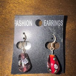 Fashion Jewelry Red Multicolor Glass Dangle Drop Earrings Floral Teardrop Design