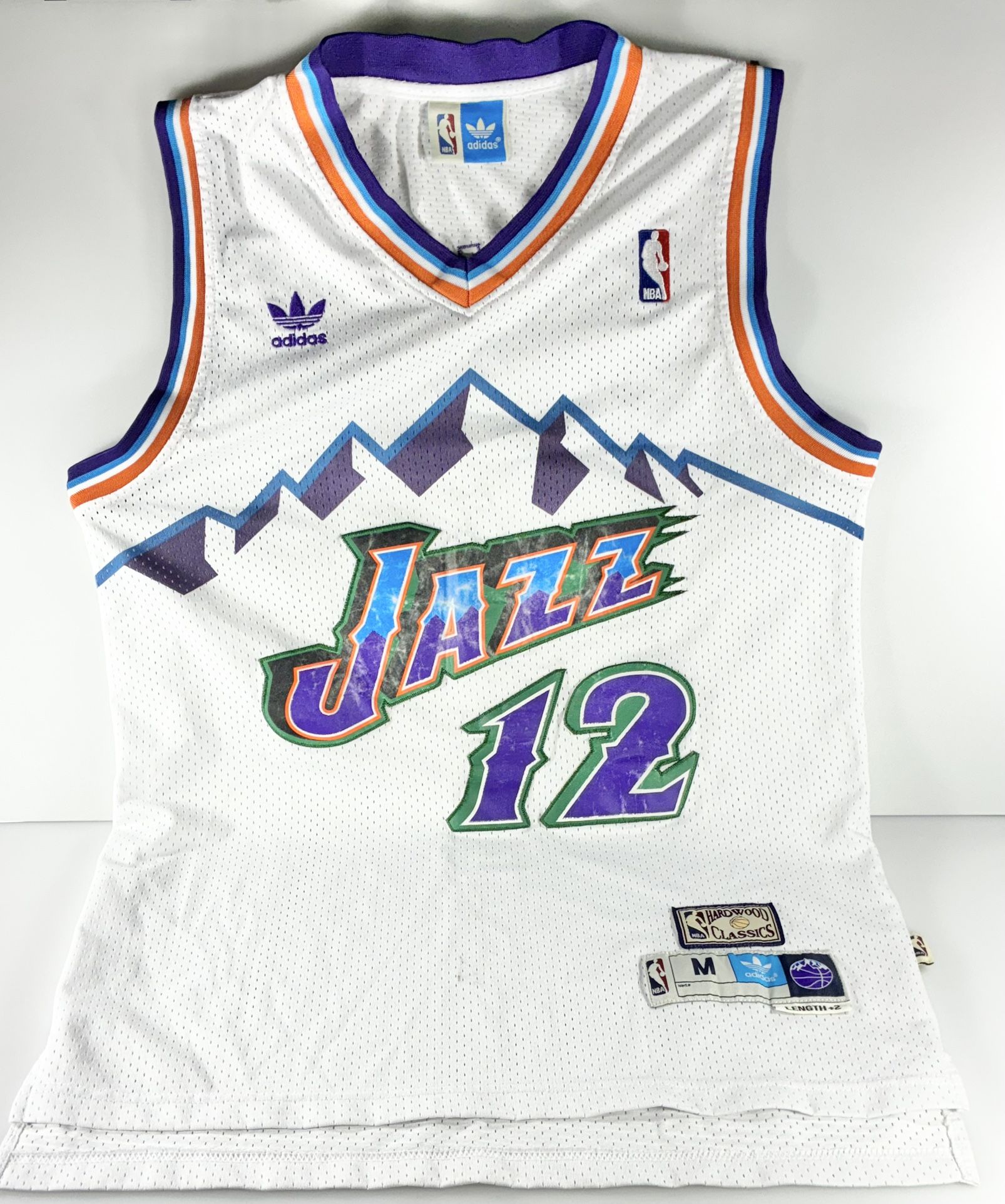 Vintage Utah Jazz John Stockton White Adidas Hardwood Classics Basketball Jersey