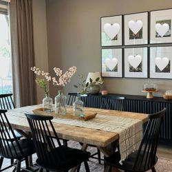 Real Wood Dining Table & 6 Black Chairs 