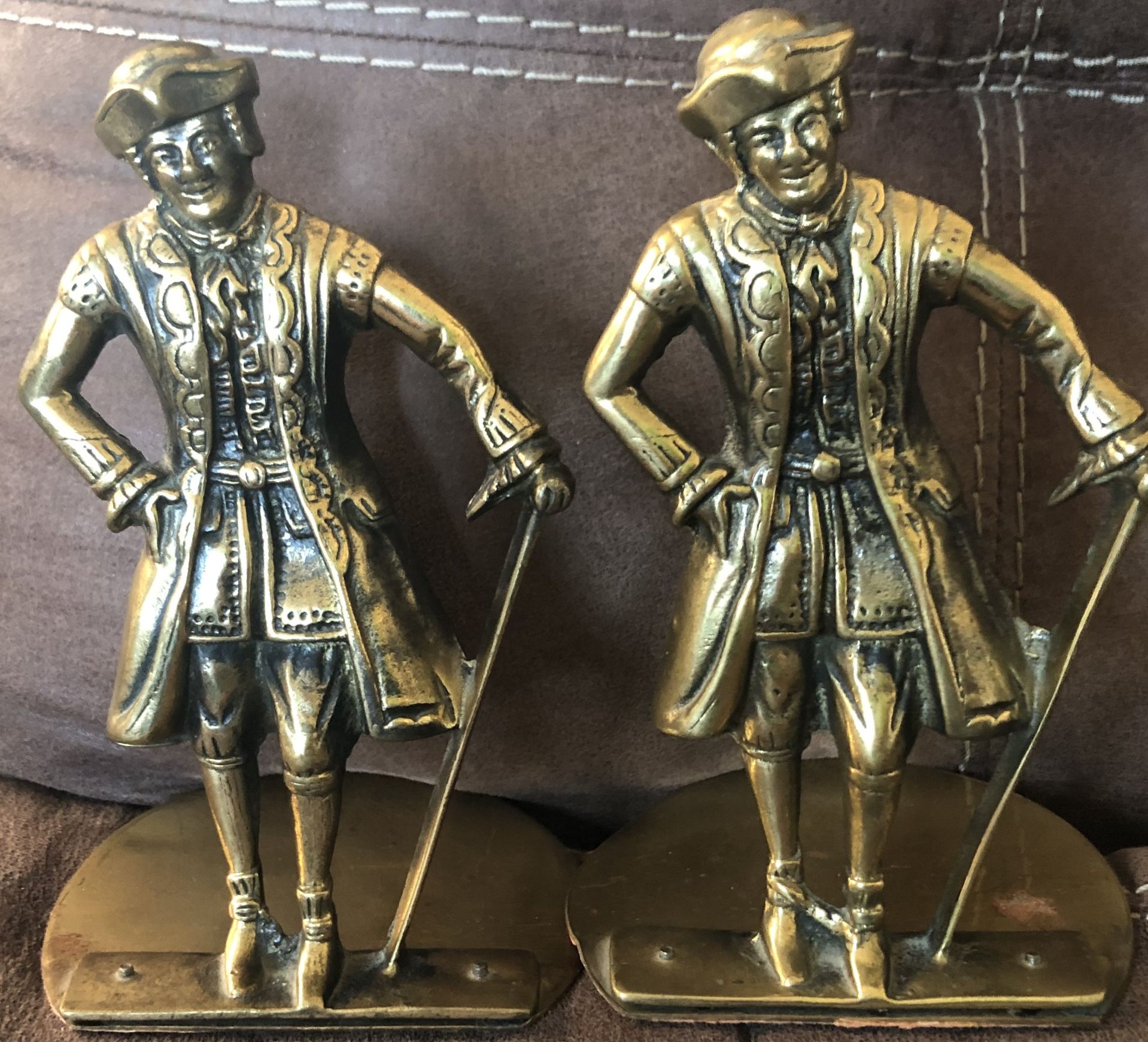 Rare Vintage/Antique Brass Colonial Soldier Bookends 4.5 X 7”H