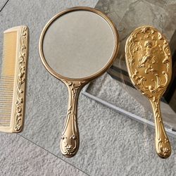 Vintage Cherub Vanity Set Comb , Brush , Mirror