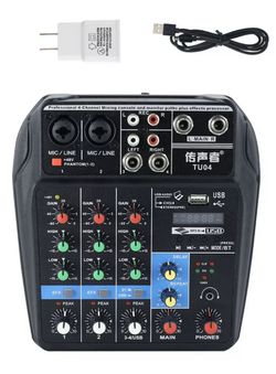 4 Channel Audio Mixer USB Board Console Bluetooth 48V Phantom Power with Effects