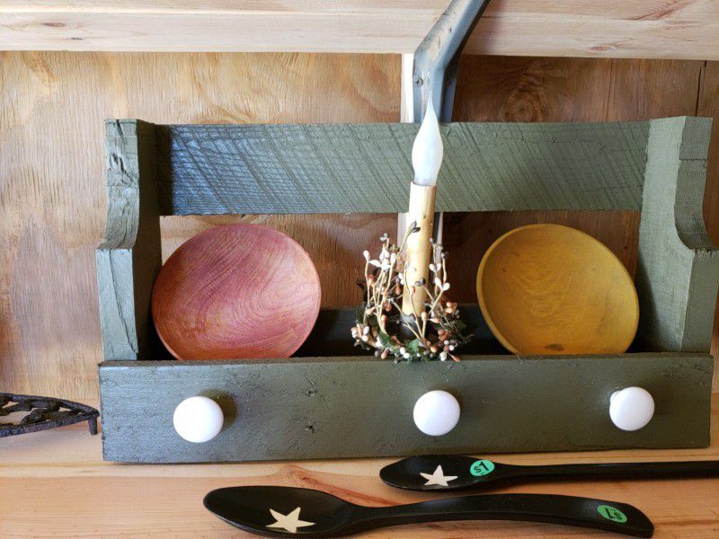 Wooden box bowls and electric candle