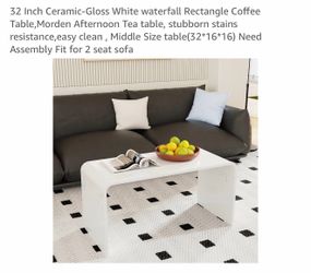 32 Inch Ceramic-Gloss White waterfall Rectangle Coffee Table