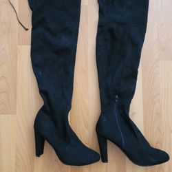 Size 8.5 Black Faux Suede Tall Over the Knee High Heeled Boots 
