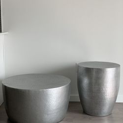 Metal Drum Coffee Table & End Table Set