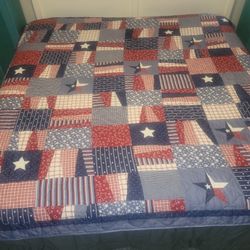 USA Patriotic Quilted Queen Bedspread/King coverlet 