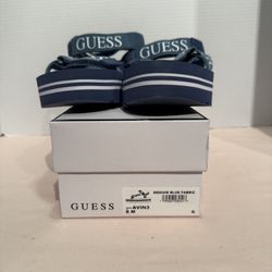 GUESS Women’s Platform Strap Sandals – Medium Blue Fabric – Size 8M 