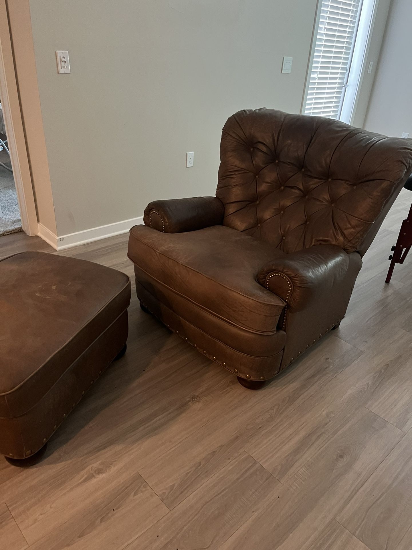Brown Leather Recliner/Ottoman