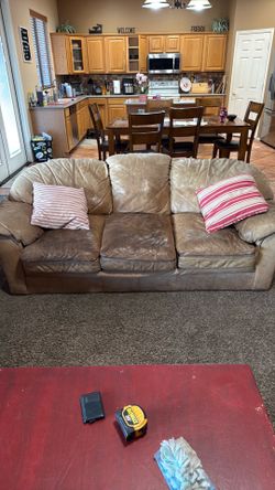 4-Piece Tan Leather Living Room Set