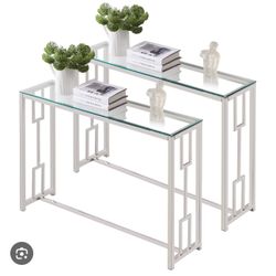 New One Console Glass Table Gold Color