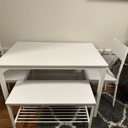 White Dining Set (table, 2 chairs, bench)
