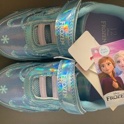 Shoes Disney Frozen Girls' Iridescent Glitter Light-Up Sneakers - Toddler - Light Blue/Silver, Size12