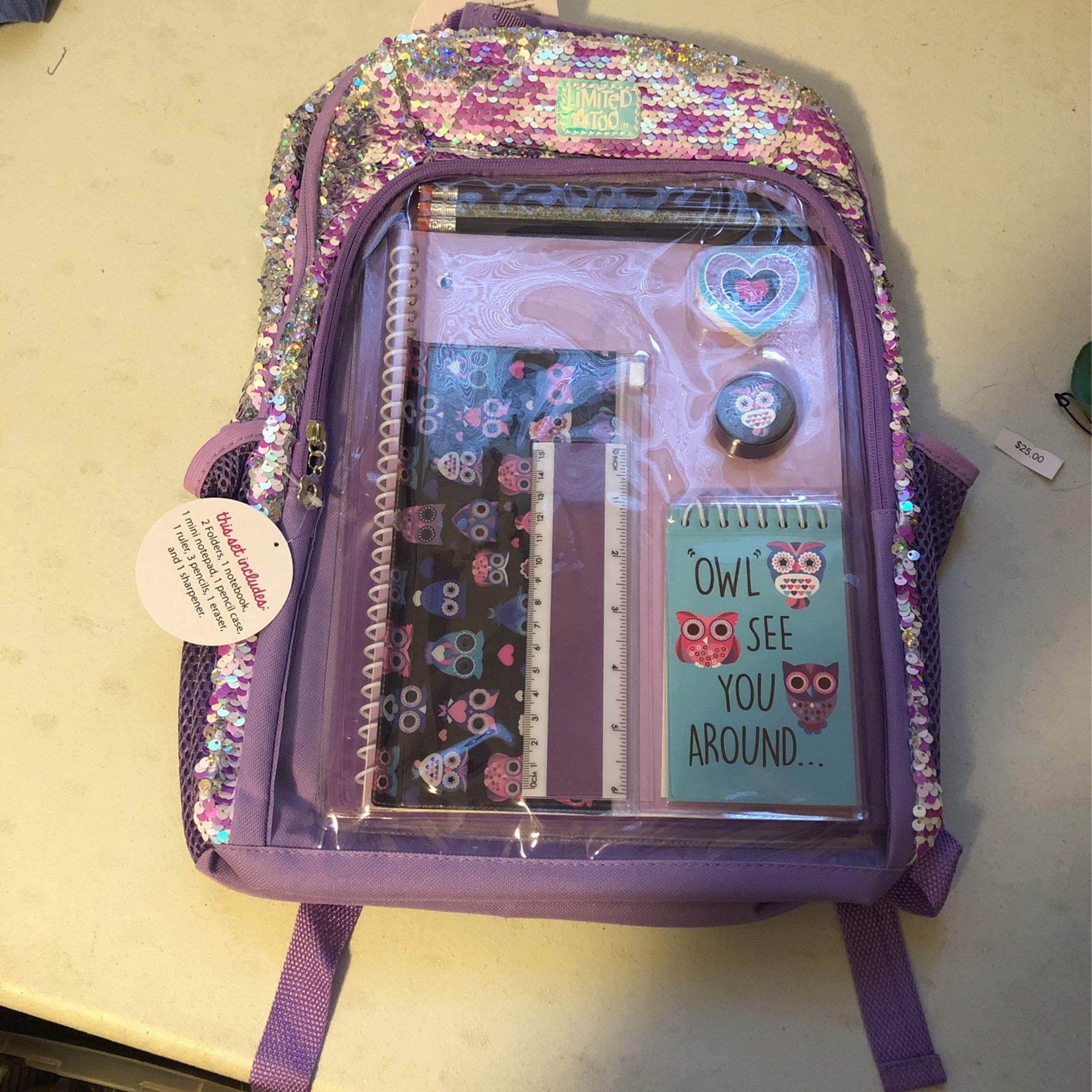 Brand New Multi Purple Flip Me Sequin Backpack With Stationary Set!