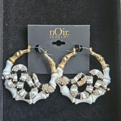 nOir Black and White Rhinestone Snake Hoop Earrings