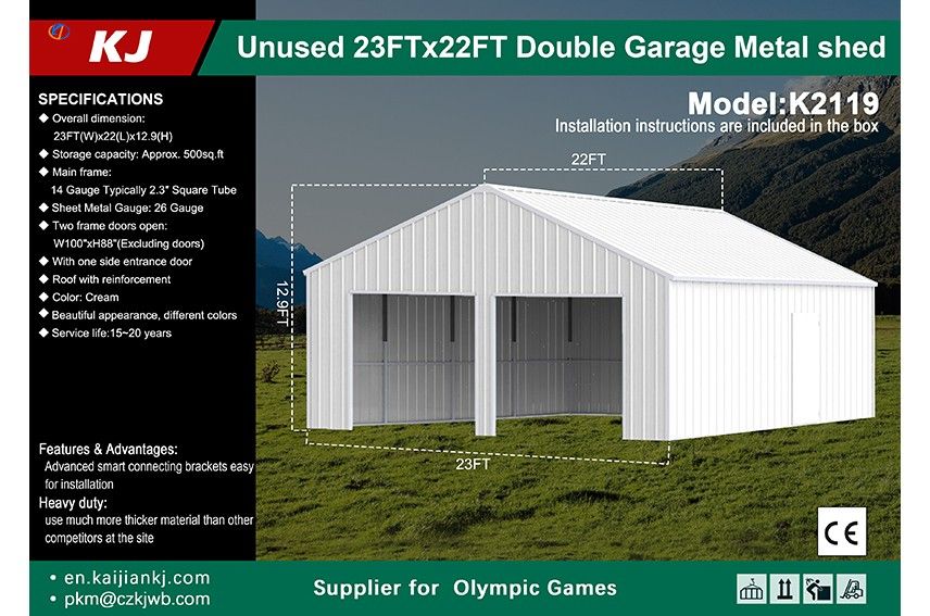 22x22 Double car garage metal shop Carport Two Stall Barn Work Area Storage