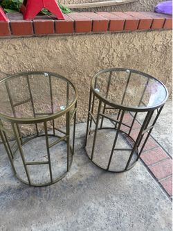Set of 2 matching glass top side tables