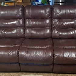 Brown Leather Couch Each Side Manual Recliners 