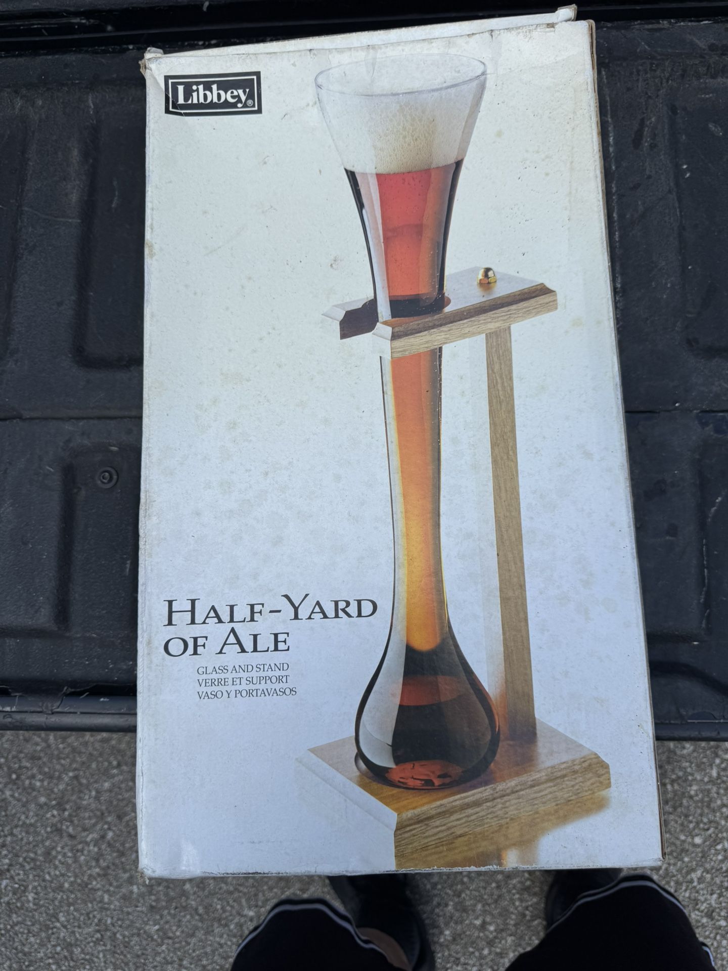 Half Of Yard Beer Glass and Wooden Holder.
