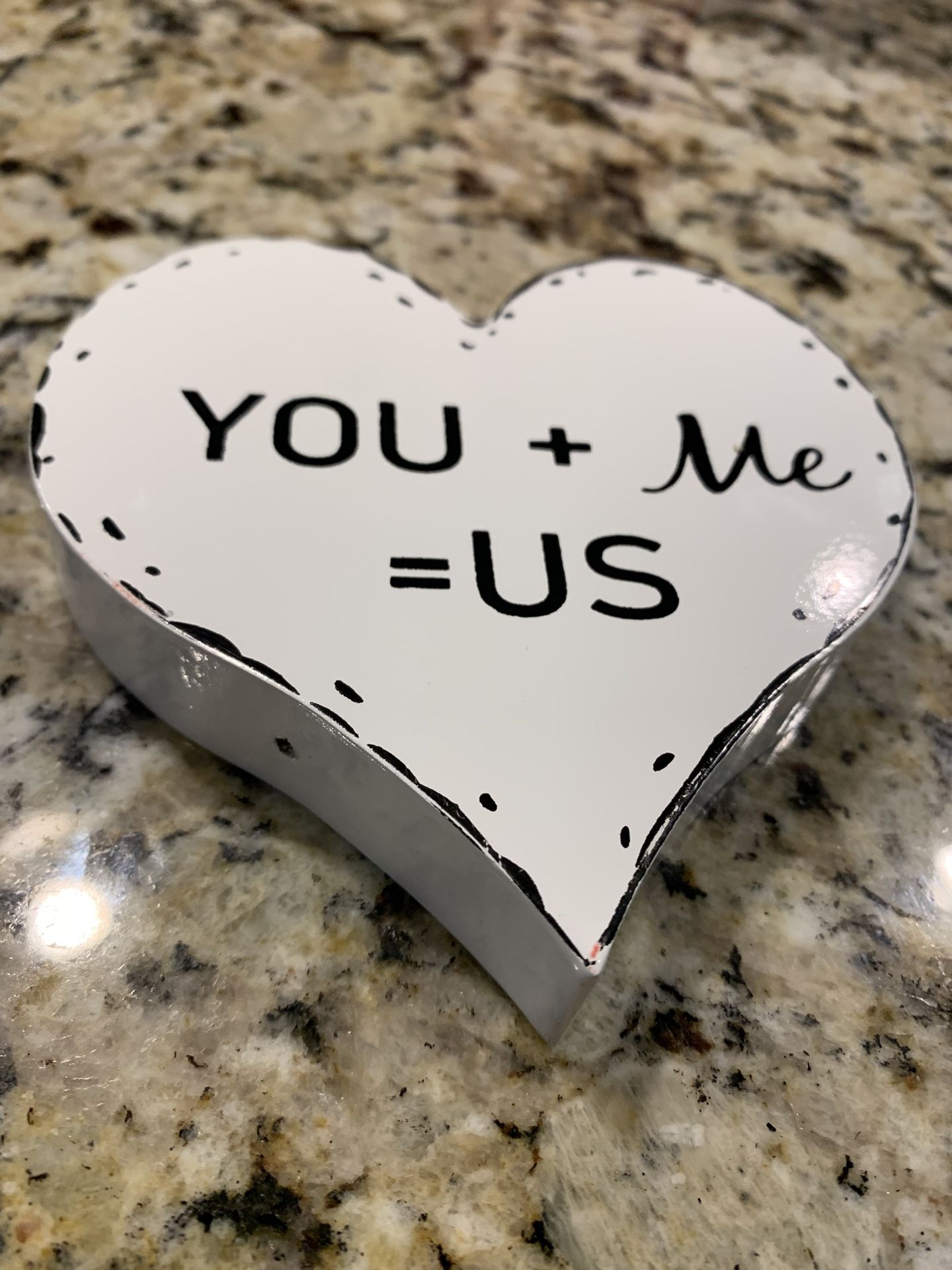 New 5 By 5 Inch Thick Wood Heart W/ Saying, Painted To Look Like Metal Aged Finish