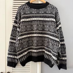 Vintage 90’s STUDIO Geometric Knit Sweater Black Grey Sz Large