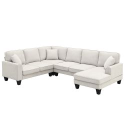  108*85.5 Modern U Shape Sectional Sofa, 7 Seat Fabric Sectional Sofa Set with 3 Pillows Included for Living Room, Apartment, Of