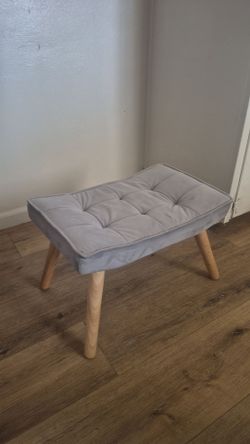 Grey Tufted Ottoman Footstool with Wood Legs