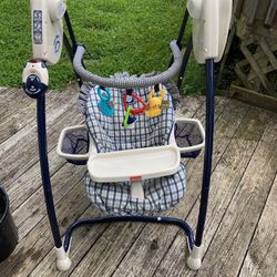 Fisher Price 5 Speed Baby Swing With Remote, Toy Bar, Storage Pockets, And Tray