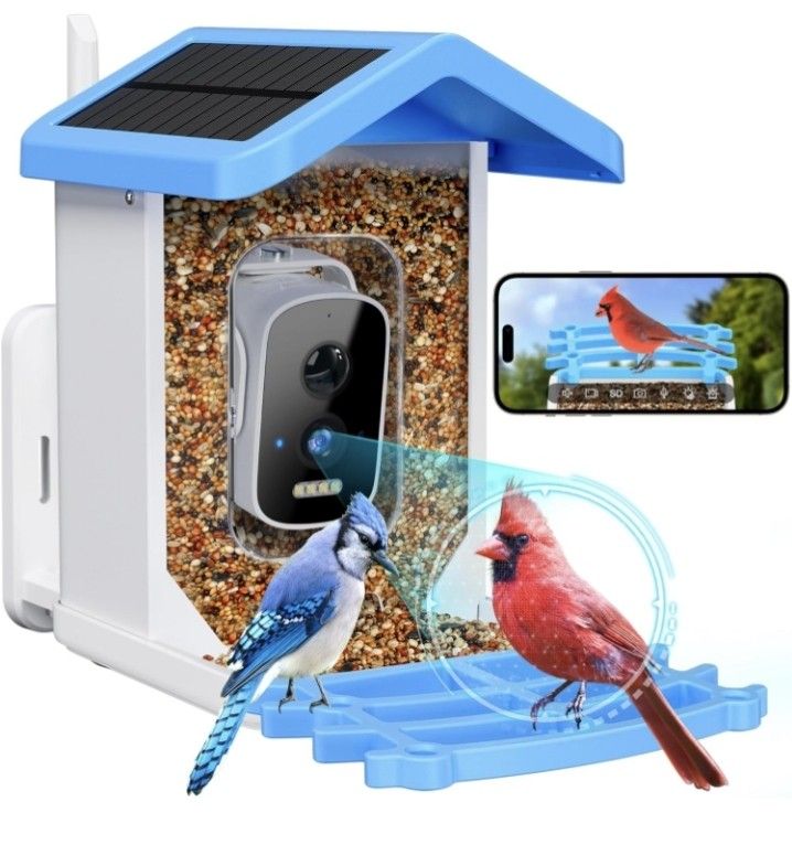 Smart Bird Feeder with Camera Solar Powered, 2.5k HD Video Bird Feeder Auto Capture & AI Identification, Real Time Notifications, Great Gift