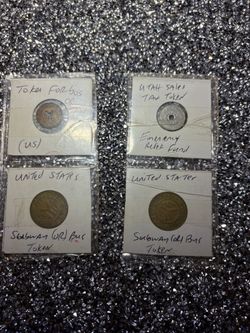 Vintage US Transit & Tax Token Collection – 4 Pieces