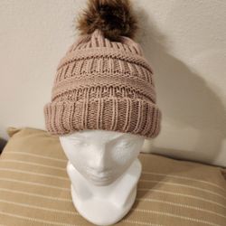 Womens Winter Knitted Beanie Hat Warm Fleece Lined with Pompom Cap 